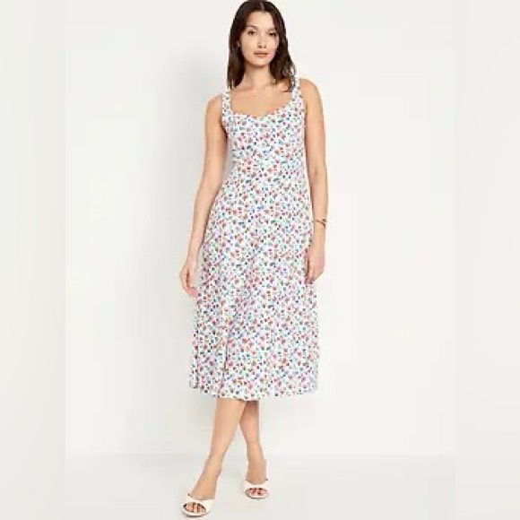 Old Navy White Linen Floral Midi Dress - Size Small - NWT - Picture 1 of 2